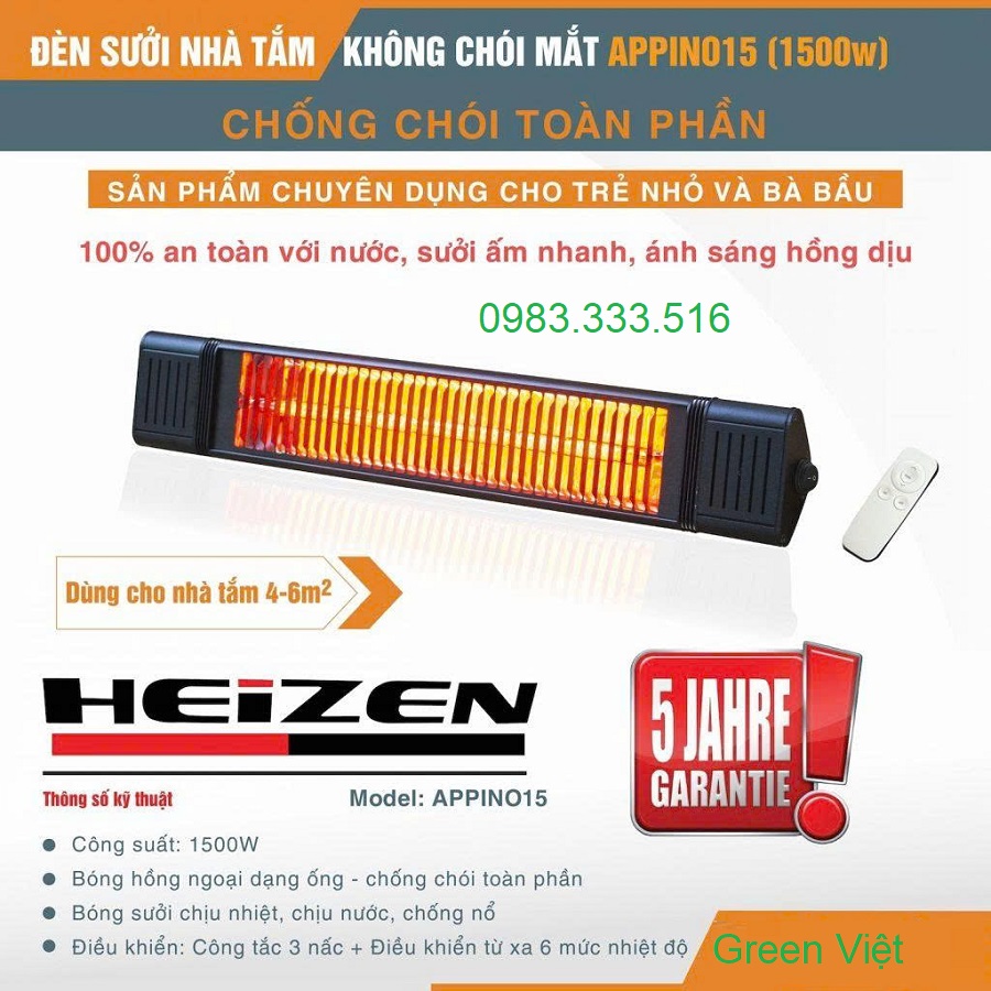 Đèn sưởi không chói mắt Heizen den-suoi-khong-choi-mat-heizen-appino-15-1500w