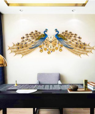 dong-ho-trang-tri-nghe-thuat-t1555-decor-chim-cong-doi-cho-noi-that