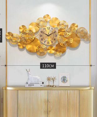 Đồng hồ trang trí mang hồn Việt hoa sen - Đồng hồ nghệ thuật lá sen vàng quý tộc GV36