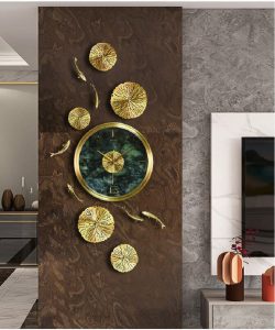 Đồng hồ trang trí cao cấp cá sen bằng đồng tài lộc BU018 6 dong-ho-treo-tuong-decor-phong-khach-dep-gv105