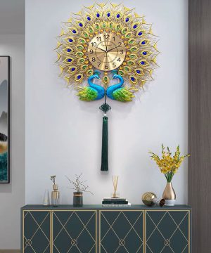 dong-ho-treo-tuong-nghe-thuat-chim-cong-vang-bao-mua-xuan-x2201