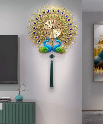 dong-ho-treo-tuong-nghe-thuat-chim-cong-vang-bao-mua-xuan-x2201