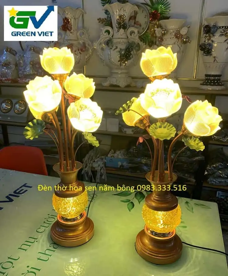 Đèn thờ hoa sen DTS01- Đèn led Green Việt