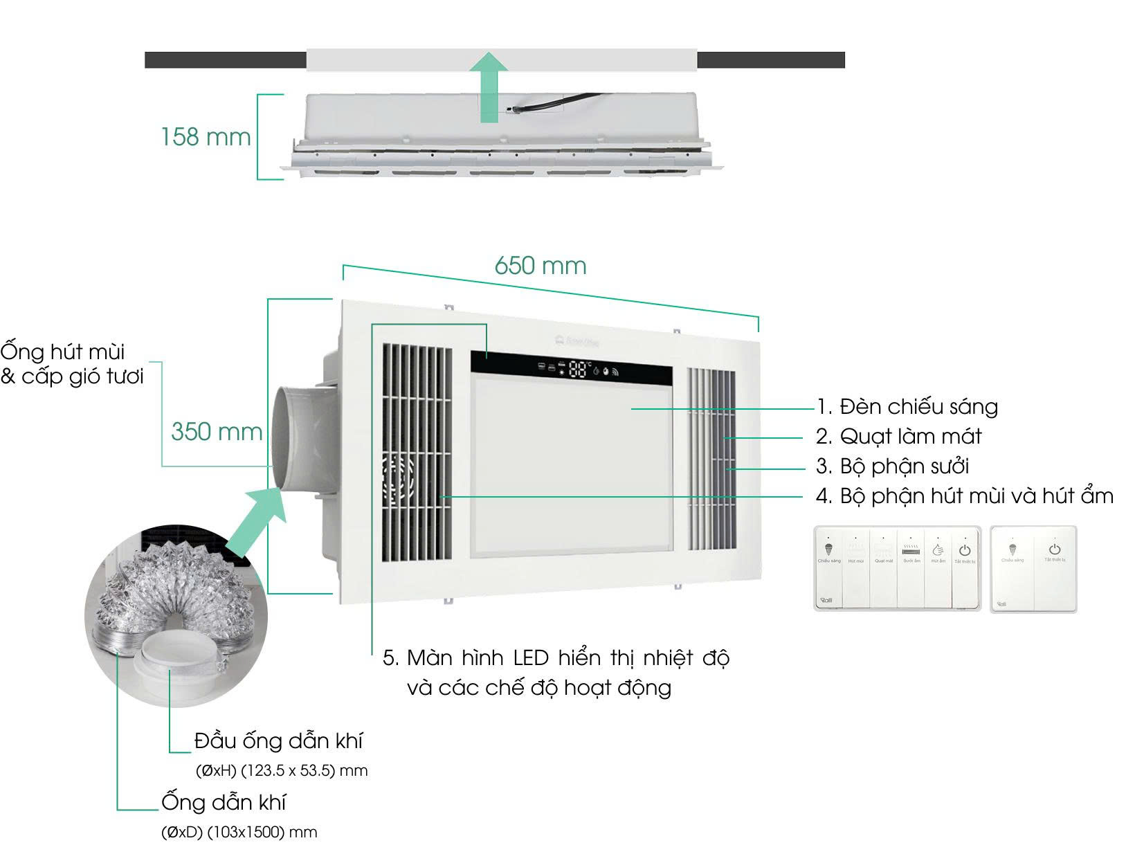 Đèn điều hòa phòng tắm âm trần